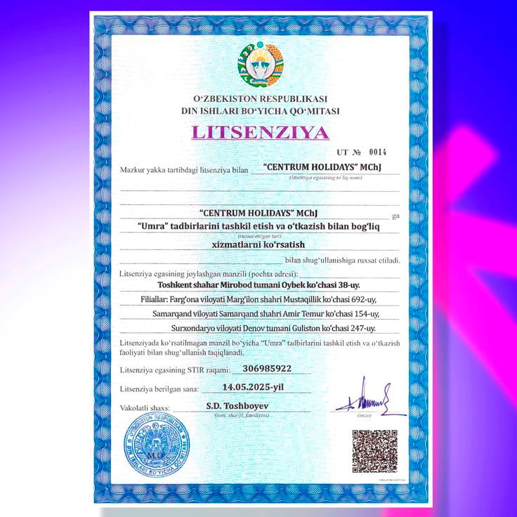 Umra Safari Narx Litsenziya 2026